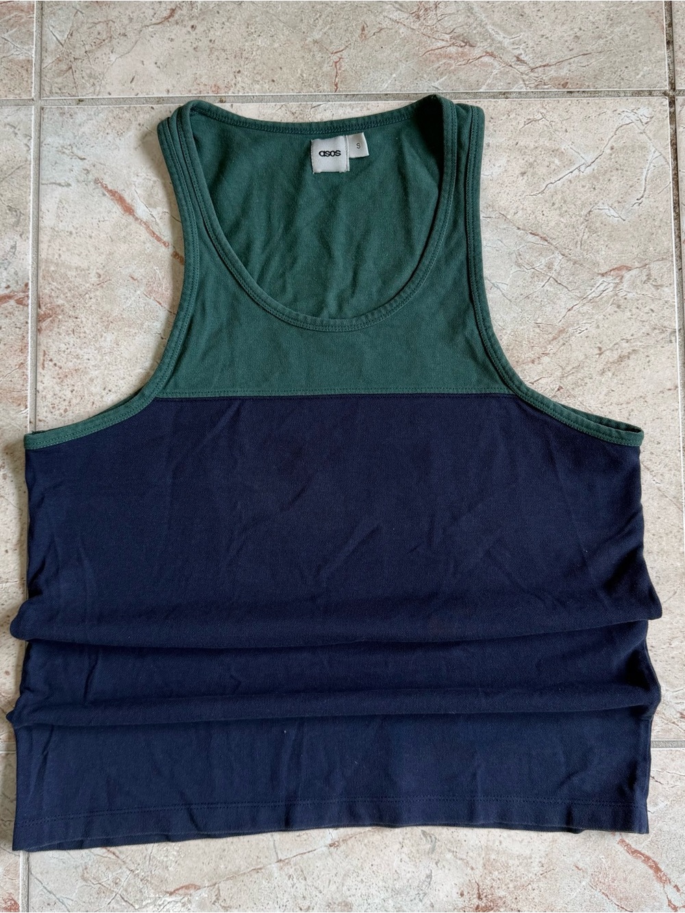 ASOS Green and Navy Blocked Muscle Tank